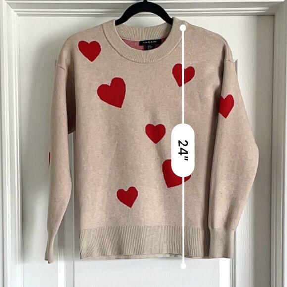 Tahari Love Hearts Crew Neck Sweater Tan Red Size XS - Picture 4 of 9